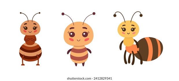 Cute cartoon insect ant, set of vector illustrations for children book