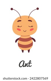 Cute cartoon insect ant, vector illustration for children book