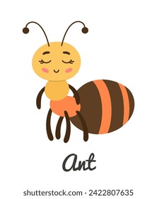 Cute cartoon insect ant, vector illustration for children book
