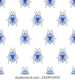 Cute cartoon insect characters seamless pattern. Funny happy small bugs, caterpillars, grasshoppers, beetles, worms, bees and ants. Flat modern vector illustrations isolated on white background