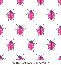 Cute cartoon insect characters seamless pattern. Funny happy small bugs, caterpillars, grasshoppers, beetles, worms, bees and ants. Flat modern vector illustrations isolated on white background