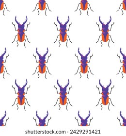 Cute cartoon insect characters seamless pattern. Funny happy small bugs, caterpillars, grasshoppers, beetles, worms, bees and ants. Flat modern vector illustrations isolated on white background