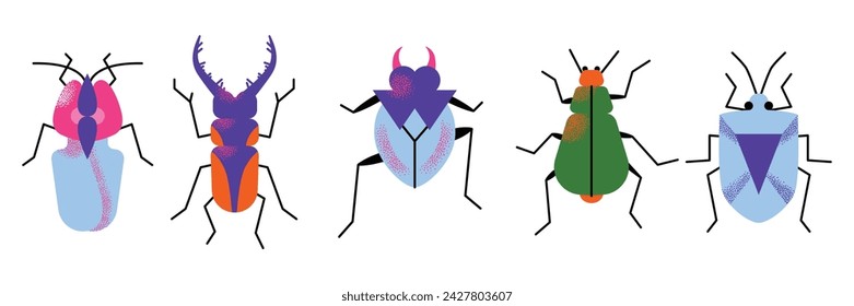 Cute cartoon insect characters set. Funny happy small bugs, caterpillars, grasshoppers, beetles, worms, bees and ants. Flat modern vector illustrations isolated on white background