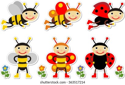 cute cartoon insect set,  ladybug, butterfly,  bee. Isolate,  vector illustration