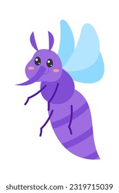 Cute cartoon insects with friendly faces illustration. Cute bugs and insects cartoon characters. Vector flying and crawling animals set