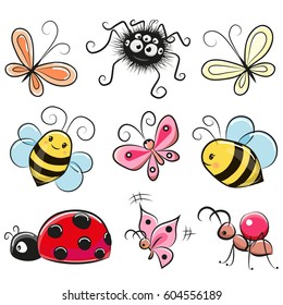 Cute Cartoon insects isolated on a white background