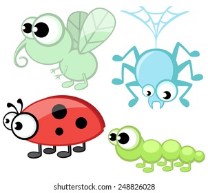 Cute cartoon insects set