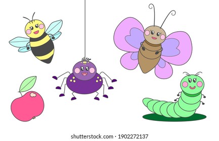cute cartoon insects set in vector