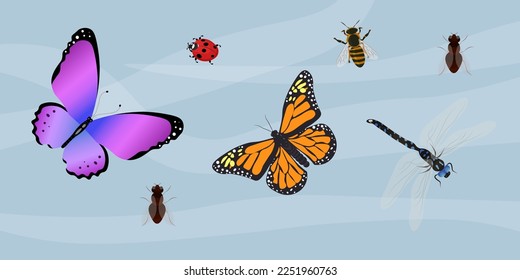 Cute cartoon insects. Vector illustration