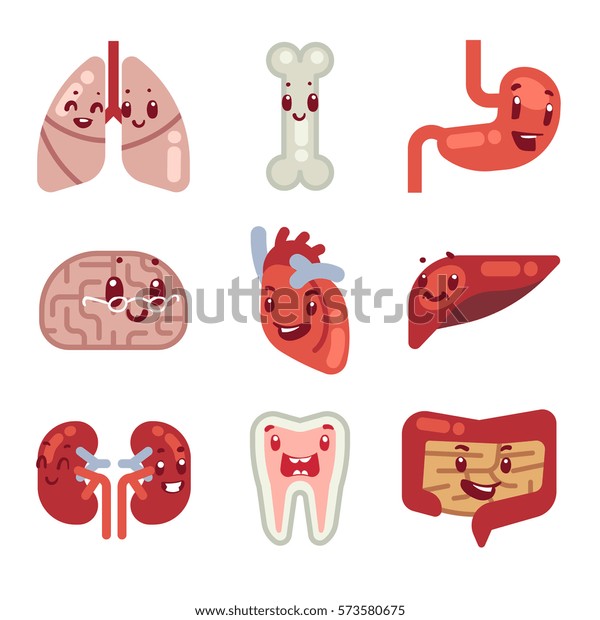 Cute cartoon internal organs vector icons. Characters human organs