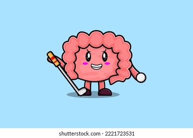 Cute cartoon Intestine character playing golf in concept flat cartoon style illustration