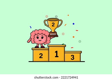 Cute cartoon Intestine character as the second winner with happy expression in modern illustration