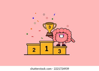 Cute cartoon Intestine character as the third winner with happy expression in modern illustration