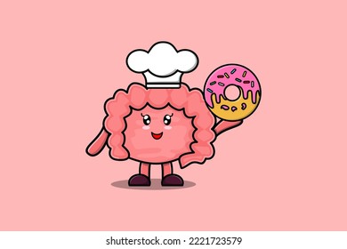Cute cartoon Intestine chef character donuts in flat cartoon style illustration