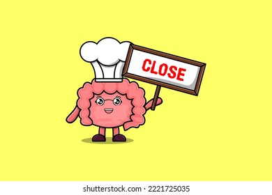 Cute cartoon Intestine chef character holding close sign board designs in flat cartoon style