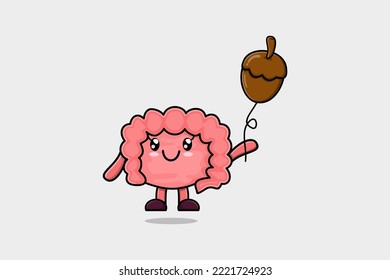 Cute cartoon Intestine floating with acorn balloon cartoon vector illustration
