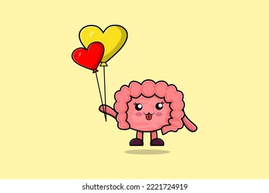 Cute cartoon Intestine floating with love balloon cartoon vector illustration