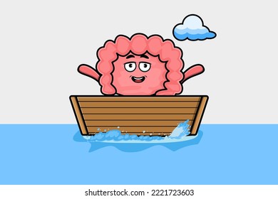 cute cartoon Intestine get on boat in vector character illustration
