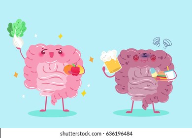 Cute Cartoon Intestine With Health Concept On Green Background