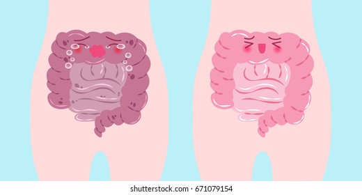 Cute Cartoon Intestine With Health Concept On Green Background