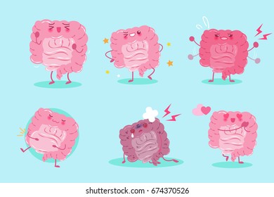 cute cartoon intestine on the blue background
