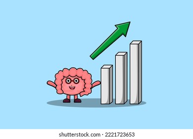 cute cartoon Intestine with rising sign graphic in flat 3d modern design