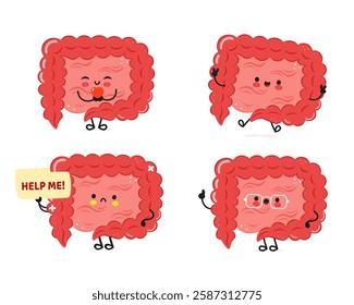 Cute cartoon Intestines characters in various emotional states