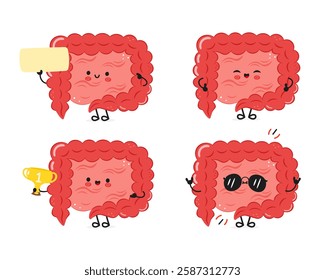 Cute cartoon Intestines with different poses and expressions