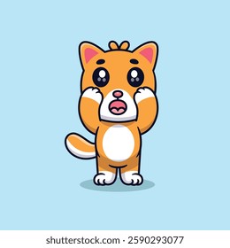 Cute Cartoon of Inu Shiba Dog Moved to Cry Vector Icon Illustration. Animal Nature Icon Concept Isolated Premium Vector. Animals Cartoon Style