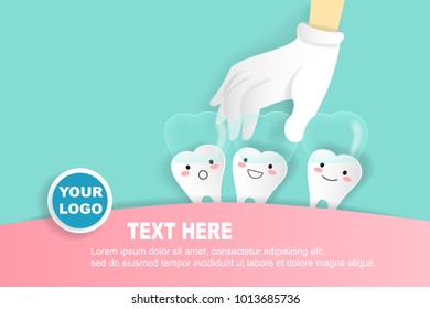 cute cartoon with invisible braces concept on green background