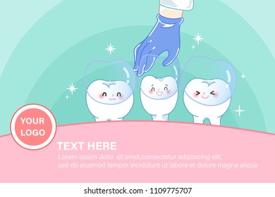 cute cartoon with invisible braces concept on green background