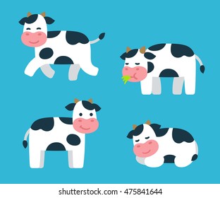 Cute Cartoon Isolated Cow Illustrations Set Stock Vector (royalty Free 