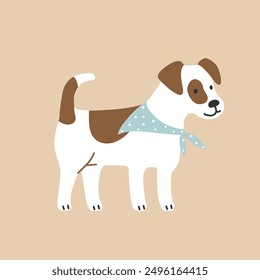 Cute cartoon jack russell dog with a bandana on his neck. Vector illustration.