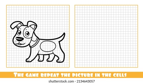 Cute cartoon Jack Russell Terrier dog outlined the game repeat the picture in the cells
