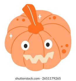 Cute cartoon jack-o'-lantern with a simple, friendly face and sparkling accents, isolated on white. Perfect for Halloween fun