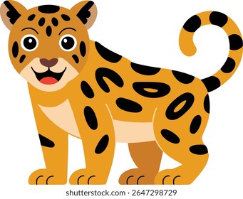 Lindos desenhos animados jaguar com manchas pretas e feliz expressão animal ilustração