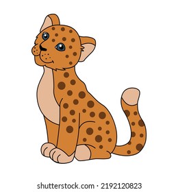 Cute cartoon Jaguar. J letter for Jaguar. Vector illustration of a flat isolated on a white background. The design element of t-shirts, home textiles, wrapping paper, textiles, and flashcards.