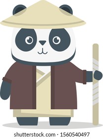 Cute cartoon in Japan national costume vector flat illustration on clear background