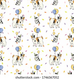 Cute cartoon Japanese bobtail cat and kitten with party hat seamless vector pattern. Pedigree kitty breed domestic celebration background. Cat lover Asian purebred all over print. Feline EPS 10. 