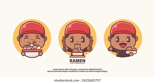 cute cartoon with japanese food ramen. food mascot design in outline style.