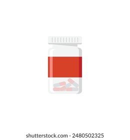 Tarro de dibujos animados lindo con cápsulas dentro aislado en un fondo blanco. Concepto de productos farmacéuticos, medicamentos, farmacia. Ilustración vectorial.