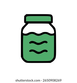 Ícone bonito do jar do desenho animado preenchido com líquido verde ou emperramento com contorno preto e design de estilo plano