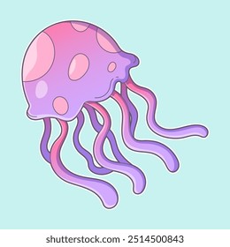 Cute Cartoon Jelly Fish Sea Creature Flat Art Vector