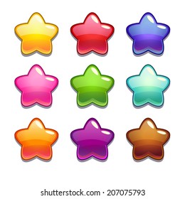 Cute cartoon jelly stars in different colors, isolated vector