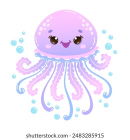 Cute cartoon jellyfish with bubbles. Vector Illustration for children's books, nursery decor and other creative projects