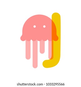 Cute cartoon jellyfish flat vector style. Simple and adorable smiling jellyfish illustration.Letter J for the jellyfish. 