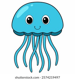 Cute cartoon jellyfish isolated on white background. Front view. Vector illustration