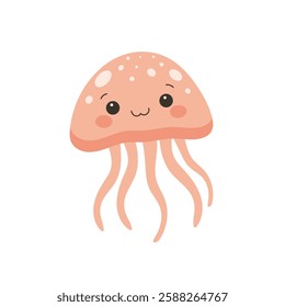 Cute cartoon jellyfish isolated on white background 