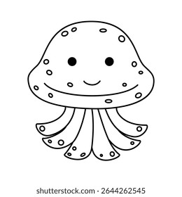 Cute cartoon jellyfish isolated on white background. Vector illustration