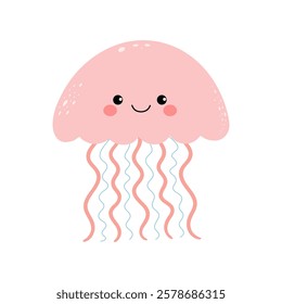 Cute cartoon jellyfish on white background. Vector.